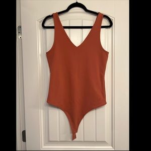 NWT Abercrombie Orange Double V Tank Top Bodysuit